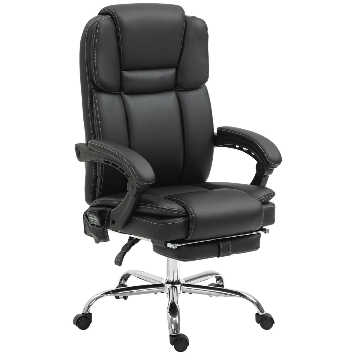 Office Chair, Ergonomic Vibration Massage Heating Reclining Footrest, Faux Leather Black