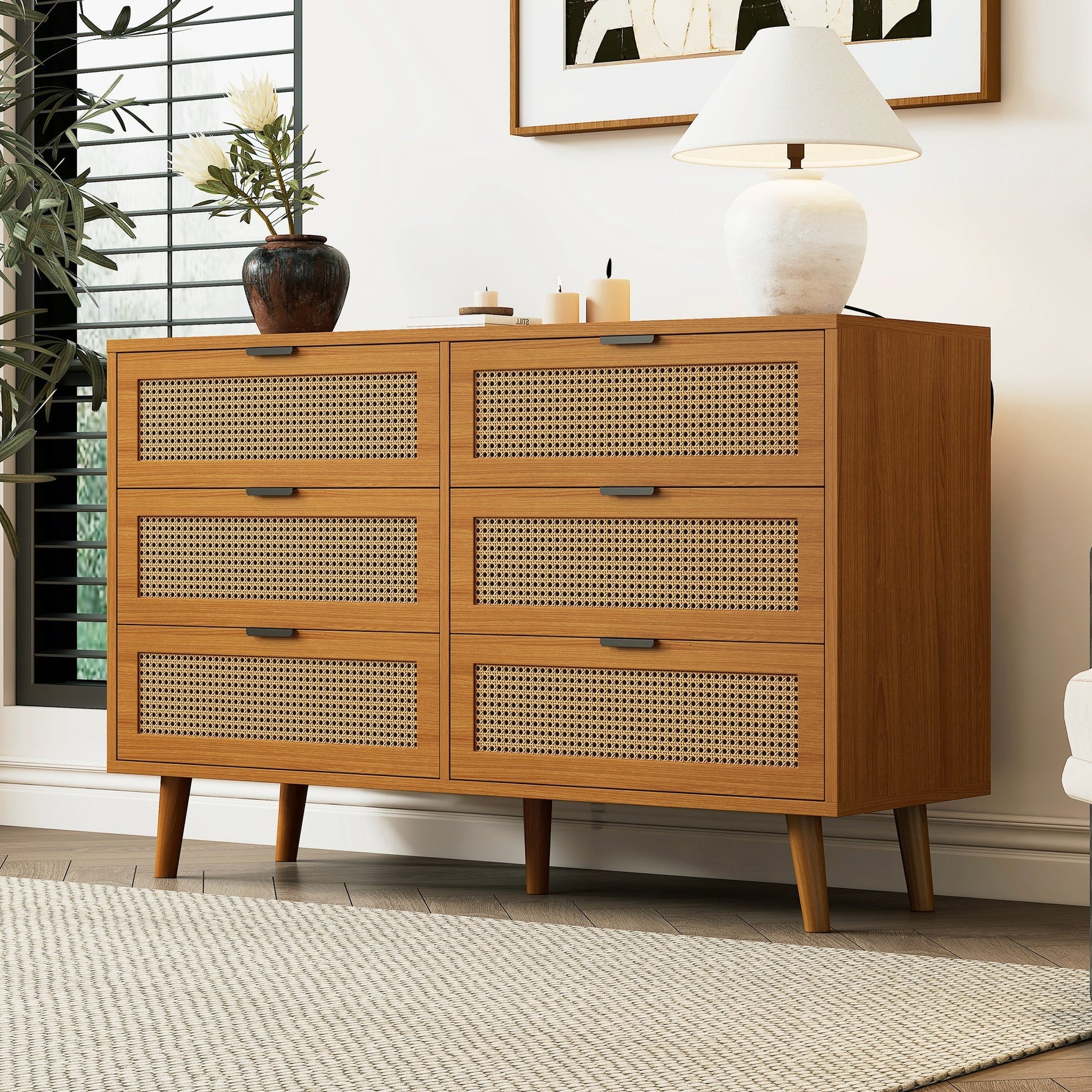 Chest of drawers 6 drawers with metal handles made of wood