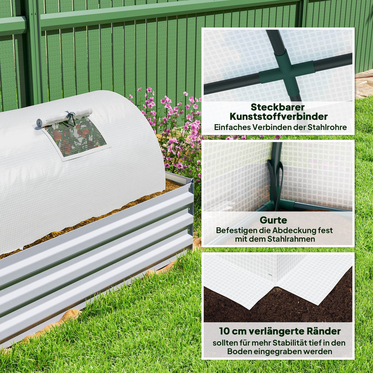 Greenhouse with Roll Window, Winterproof Tomato House, Steel, Green