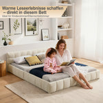Double Bed 160x200cm Soft Quilted Frame - Beige Chenille