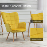 Armchair Wingback, Wooden Frame Lounge, Yellow Velvet