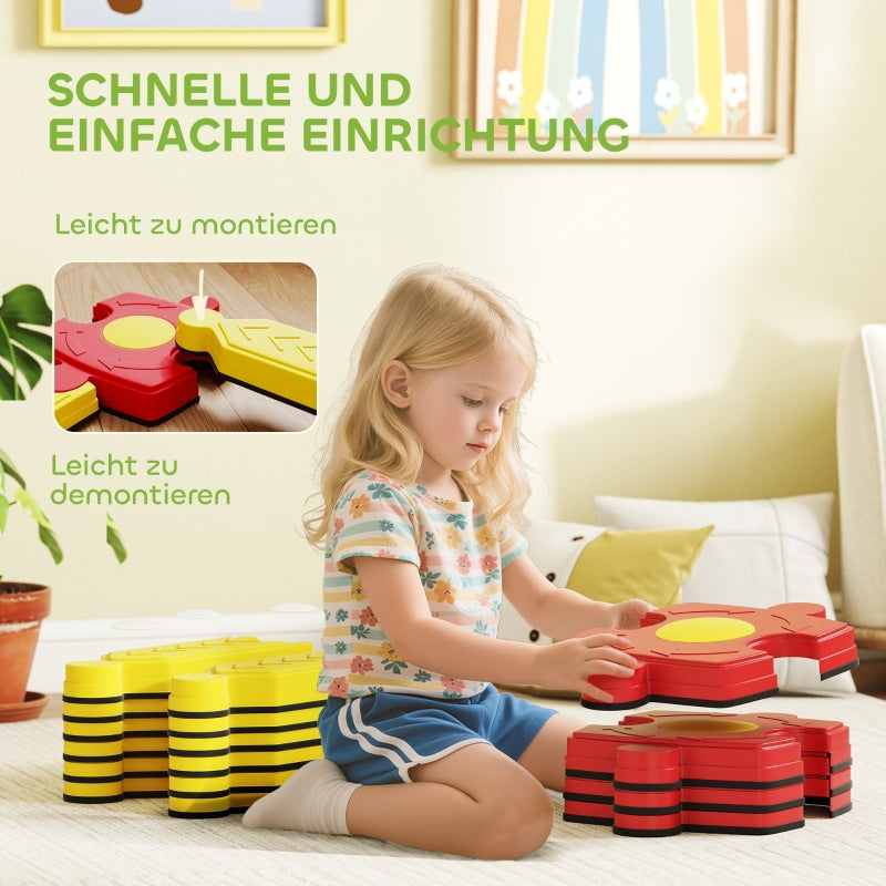 Children's Balance Beam Set with Freely Configurable Flexible Parts, Yellow and Red Plastic