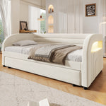 Upholstered Platform Bed 90x200 with Pull-Out Bed & LED - Beige