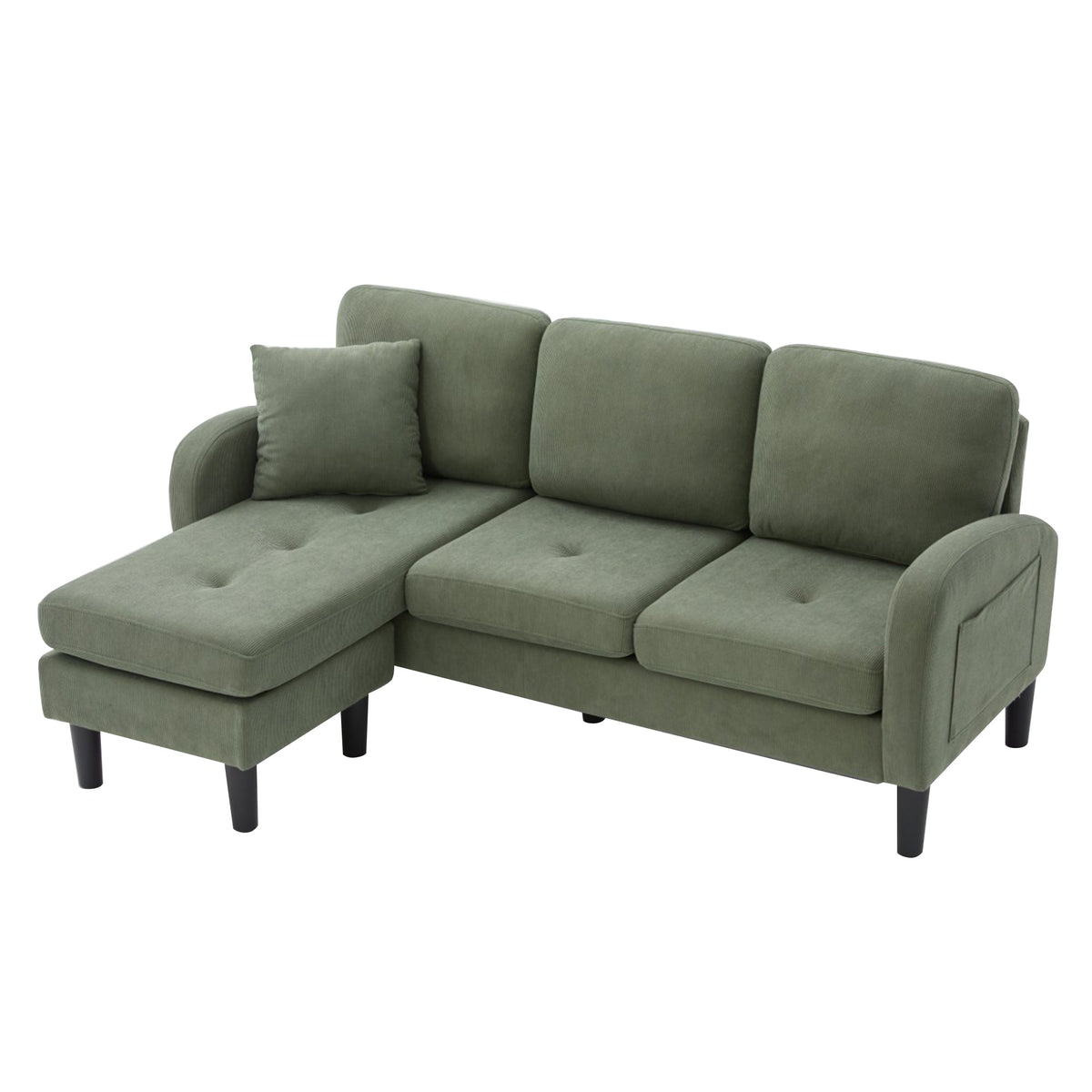 L-shaped Corner Sofa with Chaise Longue, 3-Seater Modular Design, Corduroy Fabric