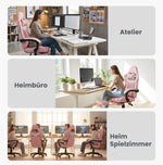 Gaming Chair Ergonomic Racing High-Back Swivel with Footrest & Lumbar Support Leather White & Pink
