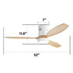 Ceiling Fan 52-inch Silent Reversible Motor Remote Control Light Solid Wood