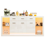 High-Gloss Sideboard 160cm with LED Light and 3 Drawers - White