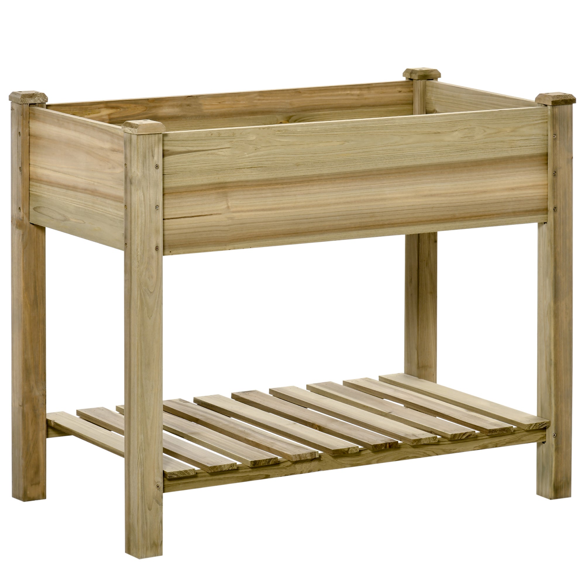 Raised Bed with Shelf & Drainage, Wooden, Green