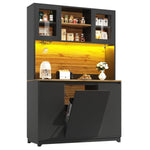 Tall Kitchen Sideboards with LED Lighting and Acrylic Doors, Black