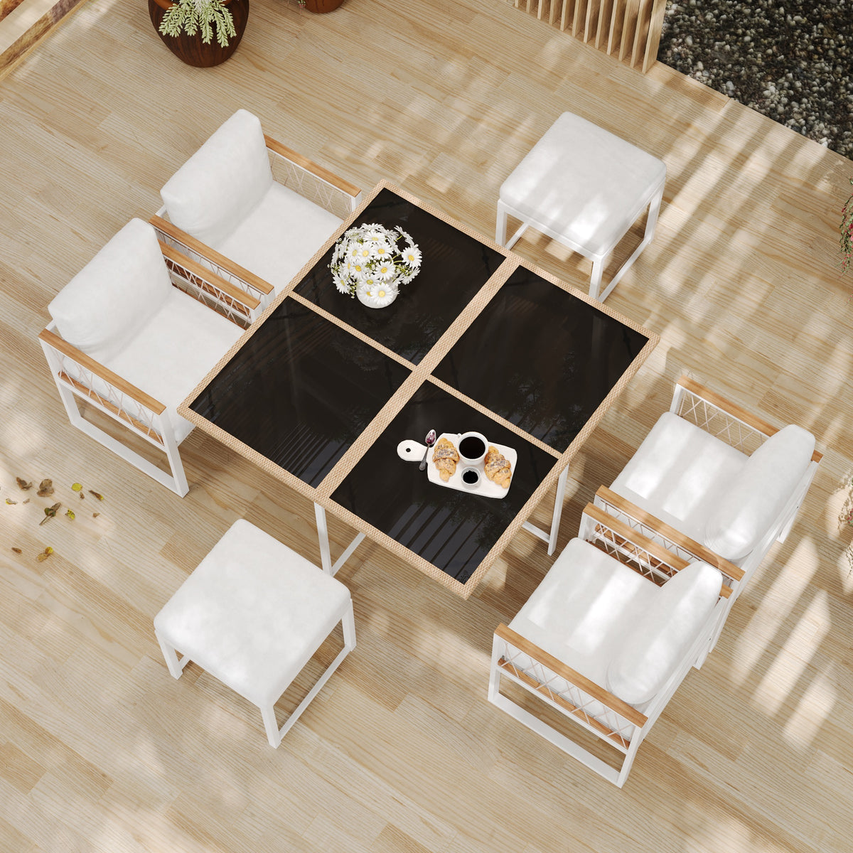 7-Piece Garden Furniture Set for 6 People, Tempered Glass & WPC