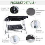 Hollywood Swing, 3-Seater Elegant Garden Swing with Roof, Metal Frame Grey/Silver