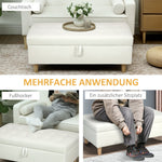 Storage Ottoman, Upholstered Wooden Legs Soft Fabric, Cream White