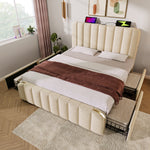 Iron Loft Bed with Desk & Storage, 90x200cm, White & Natural