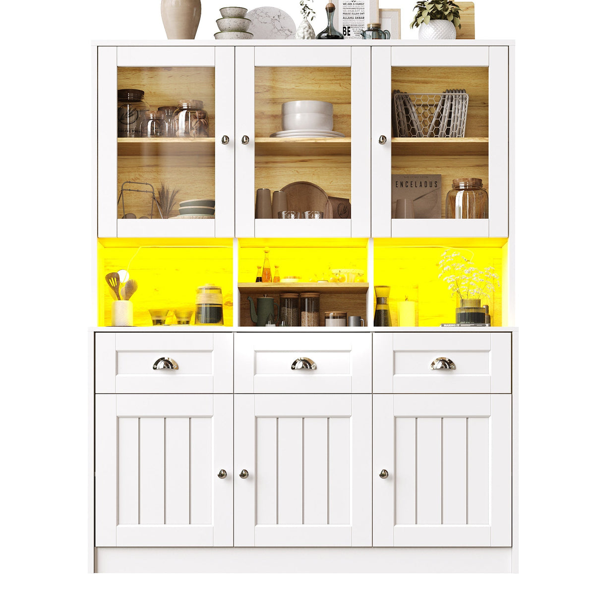 Tall Kitchen Cabinet 140x40x175cm Adjustable Shelves LED Lighting White/Black