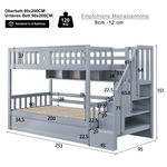 Wooden Bed 90x200cm Hydraulic Storage Stairs Shelves Loft Bunk Youth Bed, Grey