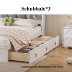 Double Bed, Open Shelf, 3 Drawers, Pine Frame, White+Grey