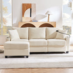 L-shaped Corner Sofa, Convertible 3-Seater with Footstool, Cup Holder, USB Charger, Armrest Storage, Beige