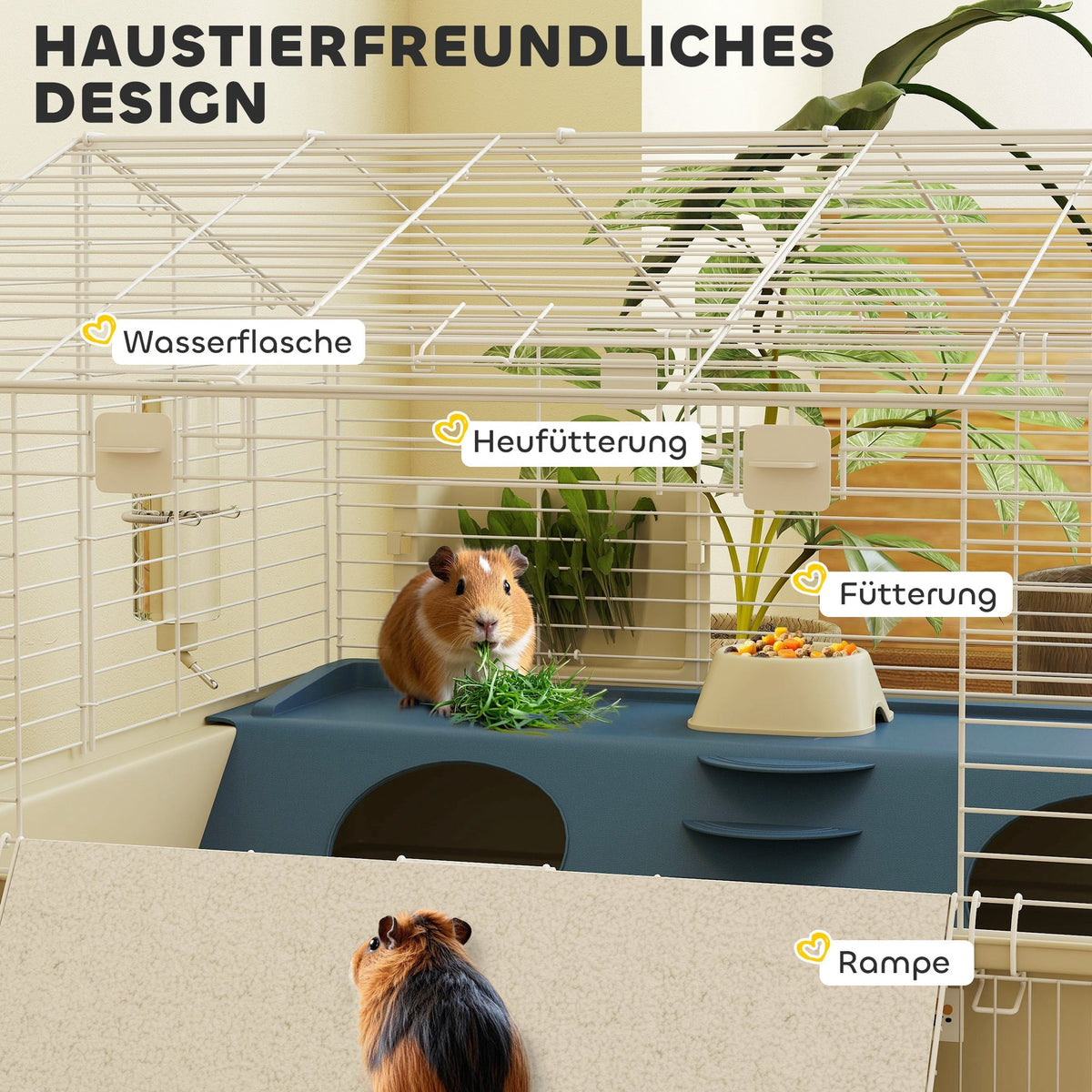 Small Animal Cage with Playpen, Rabbit Hutch and Wheels, White