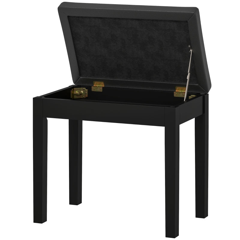 Piano Bench with Storage, Wooden Legs, Faux Leather, Black
