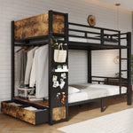 Bunk Bed 120x200 cm with Multifunctional Storage System, Black Metal