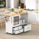 Mobile Kitchen Island Extendable Table Wheels Wine Glass Holder Storage - White