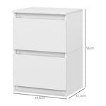 Bedside Table, 2 Drawers Storage Nightstand, White