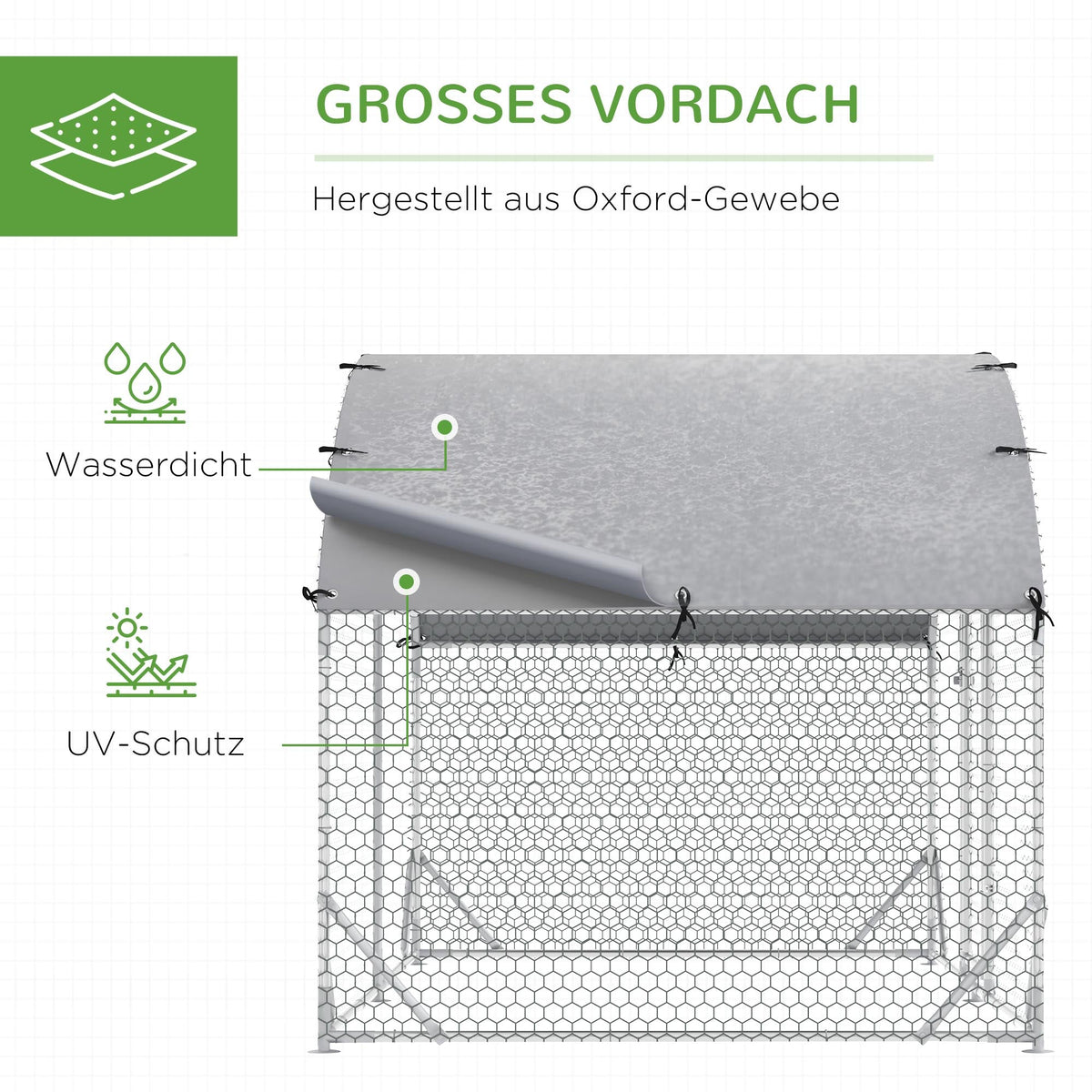Chicken Coop Free-Range Enclosure, UV-Resistant Cover, Steel Silver