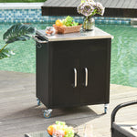 Kitchen Trolley Serving Cabinet with Wheels Hooks 86x50x86.5cm, Black Stainless Steel