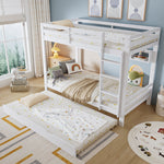 Bunk Bed Extendable with Shelves, Slats, Ladder, Pine/MDF/Plywood, White, 90x200cm