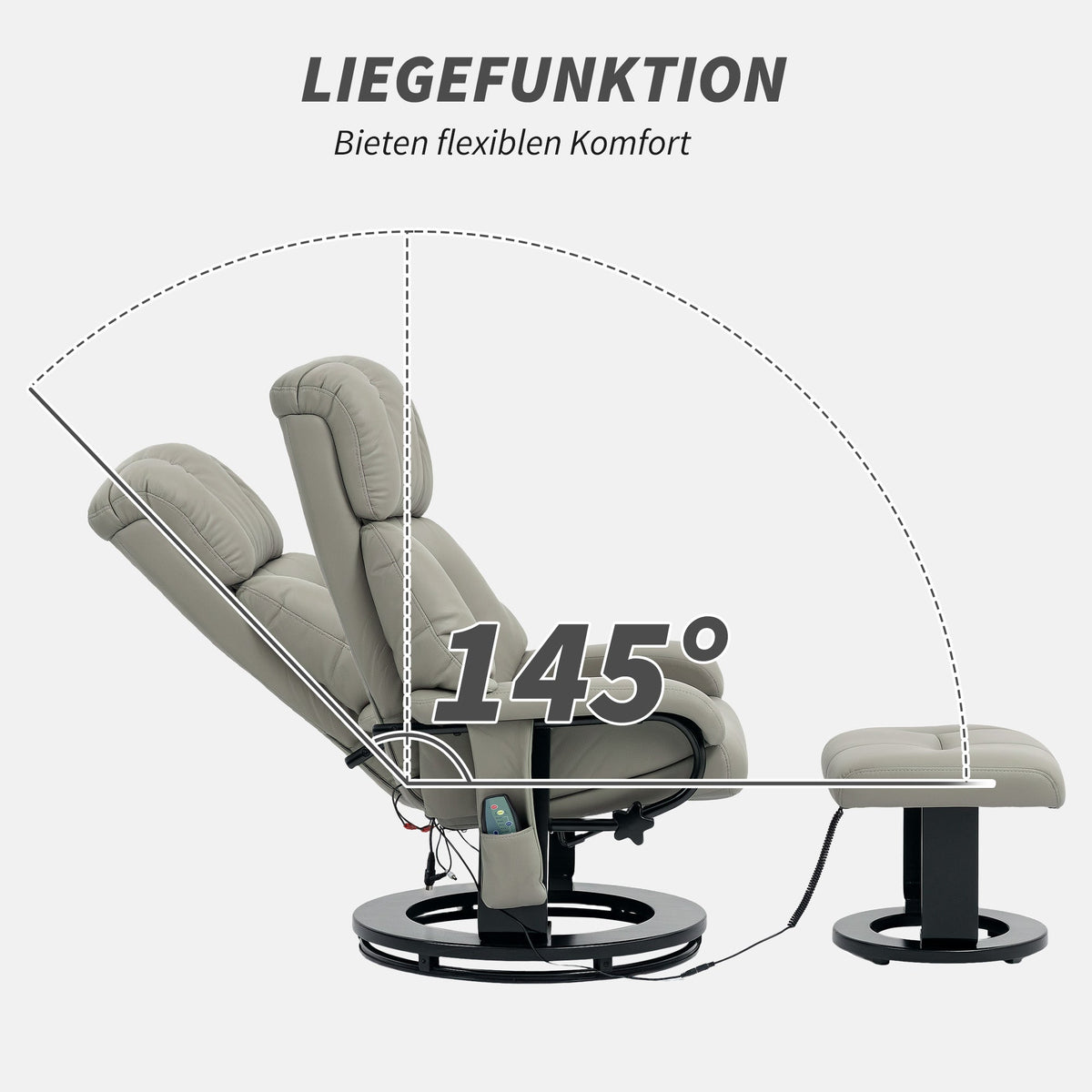 Reclining Armchair with Footstool, Electric Massage Function, Remote Control, Faux Leather Grey