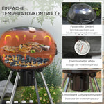 Charcoal Grill BBQ Camping with Grate, Wheels, Storage, Thermometer, Metal