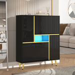 Modern shoe cabinet, high-gloss front, 16-color LED light, black