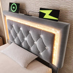 Upholstered Single Bed 90x200cm Hydraulic Storage LED USB Velvet Grey