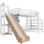 Children's Metal Loft Bed with Slide, Storage Stairs and Integrated Shelves, 90x200cm, White