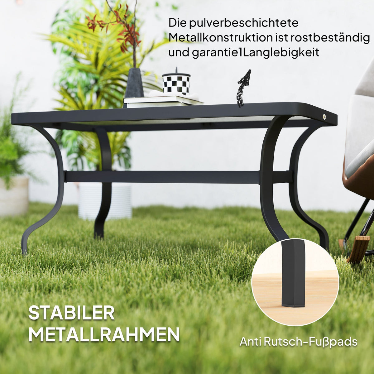 Side Table, Tempered Glass Coffee Table 95x55 cm, Black