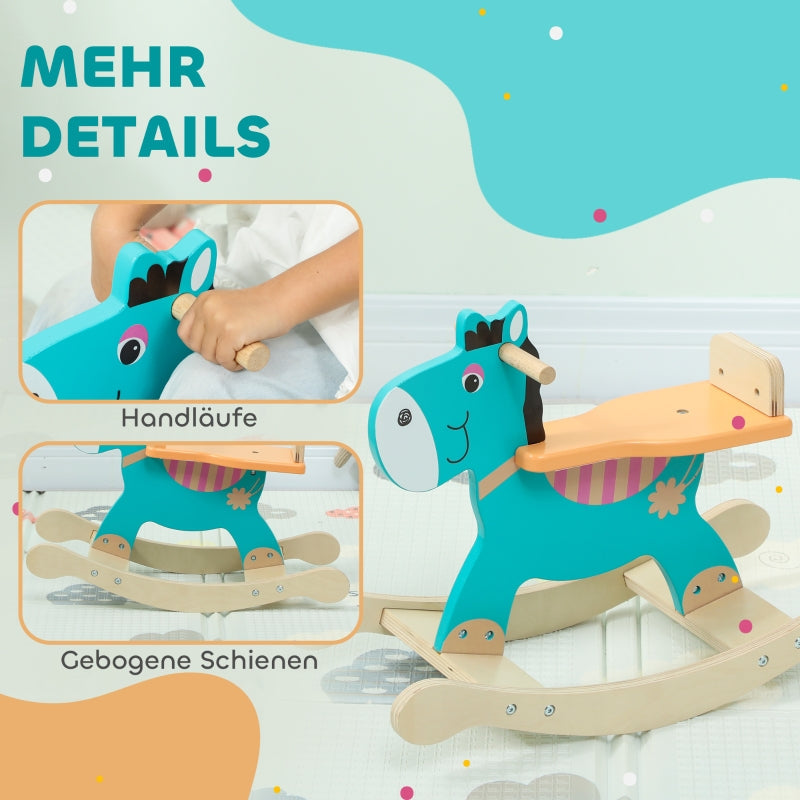 Rocking Donkey Toy with Handles and Swing Seat, Blue-Green