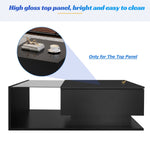 High-gloss Black Coffee Table with Glass Top & Drawers