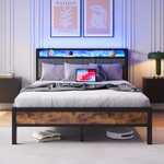 Bed Frame 140x200cm Smart LED USB Metal Slatted Noise-Free, Metal