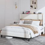 Bed Frame 160x200 Upholstered Platform Wing Edge Design Metal Slats Fabric