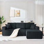 Modular Corner Sofa L-shaped Chaise Lounge High-Density Foam Corduroy Black
