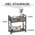 Side Table Serving Cart with Wheels, Drawer Storage, Grey