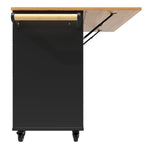 Modern Kitchen Island Dining Table Multifunctional with Storage Wood Grain Black