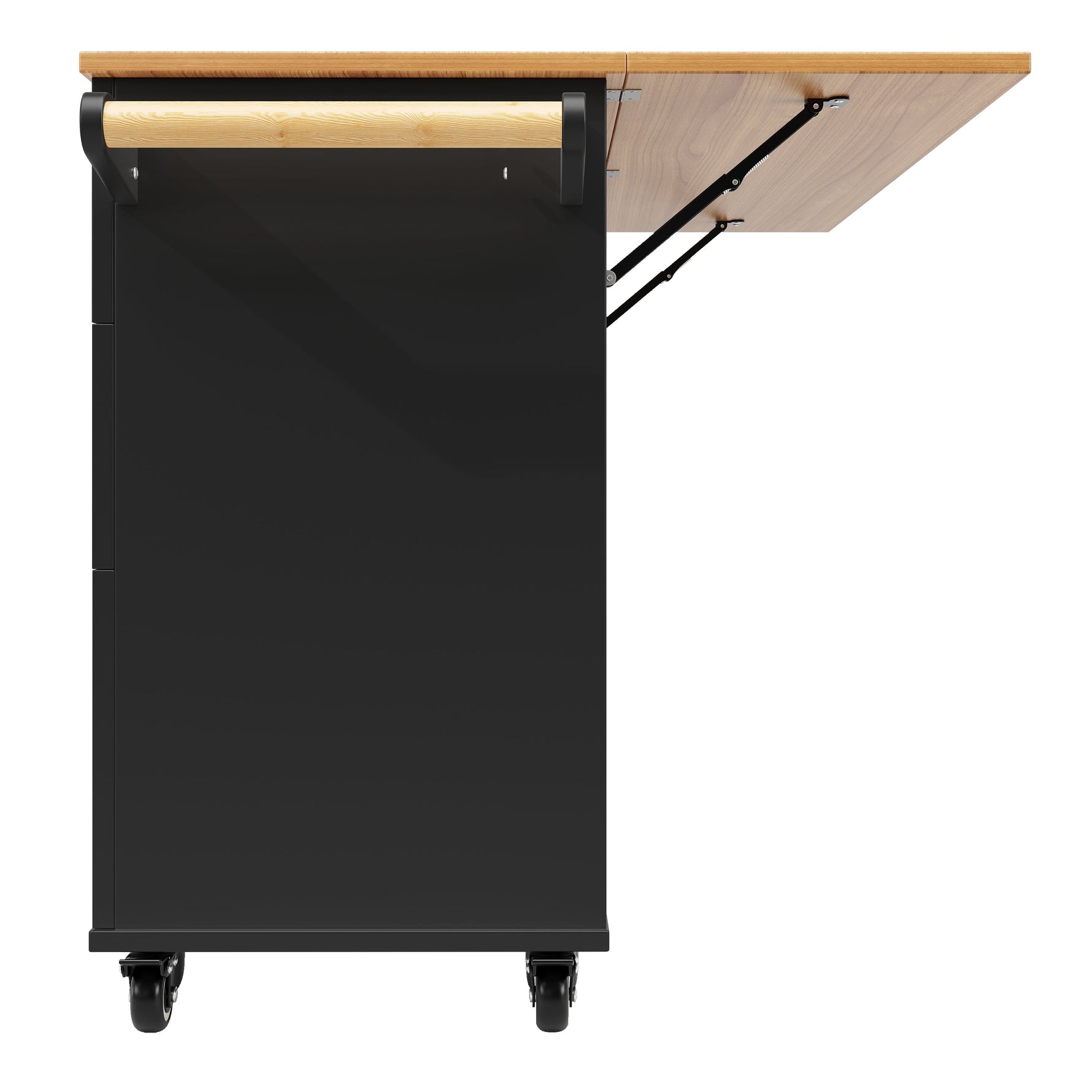 Modern Kitchen Island Dining Table Multifunctional with Storage Wood Grain Black