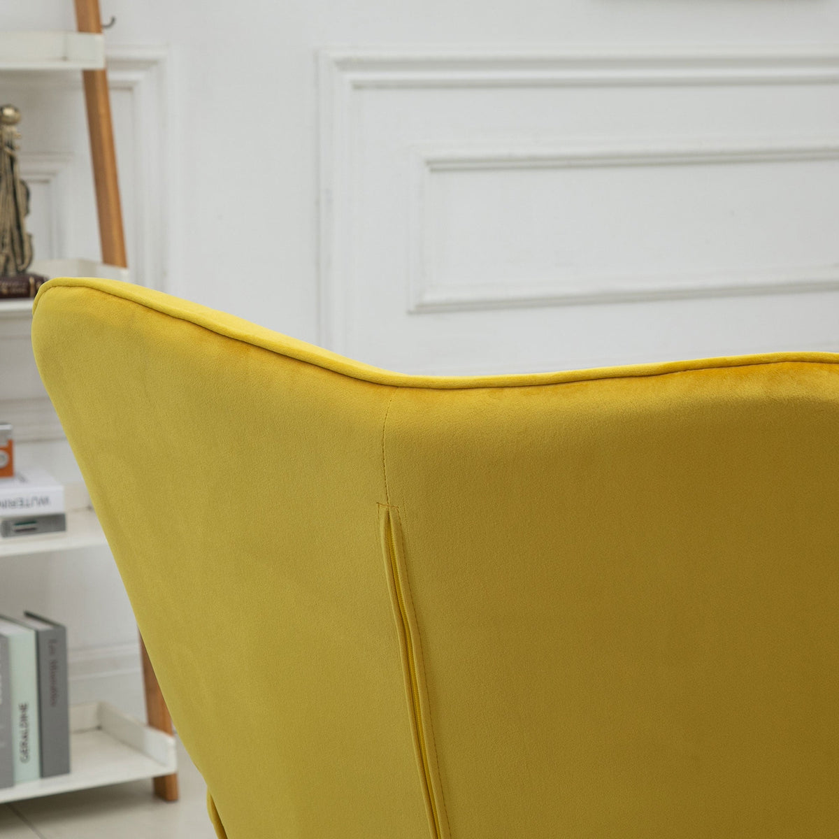 Armchair Wingback, Wooden Frame Lounge, Yellow Velvet