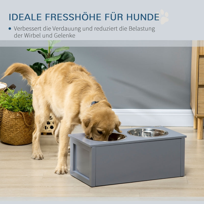 Feeding Station, 2 Bowls with Drawer, for Medium Dogs, Gray