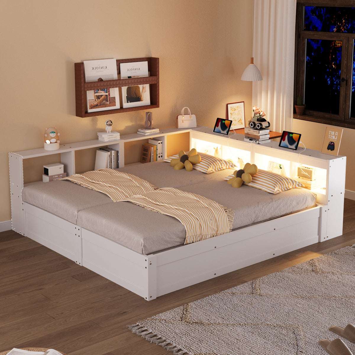 Multifunctional Sofa Bed 90/180x200cm with Storage & LED, White