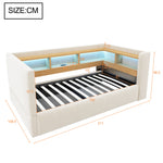 Upholstered Sleeper Sofa 90x190cm with Storage & LED, Beige