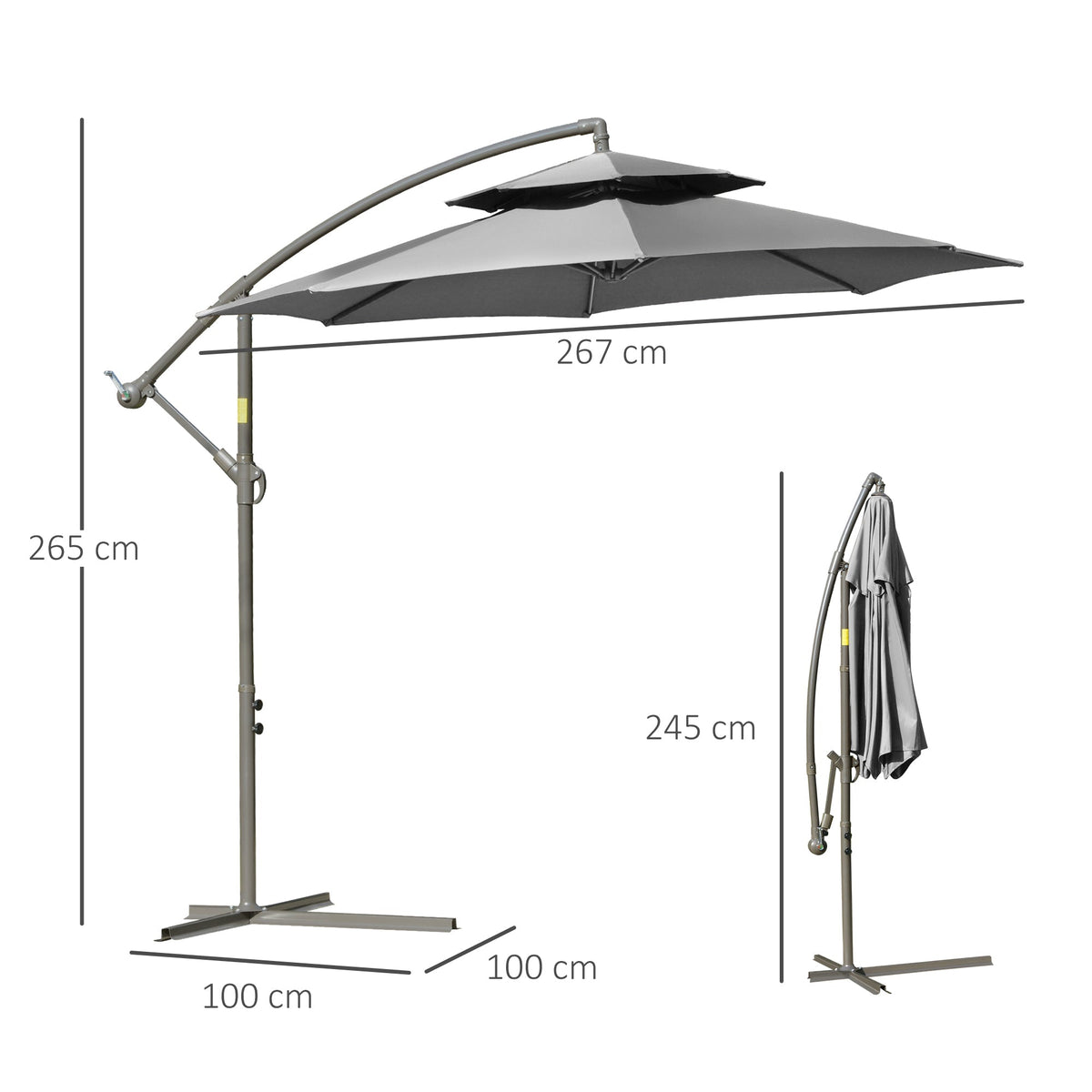 Parasol Cantilever, Double Roof Cross Base, Light Grey Polyester