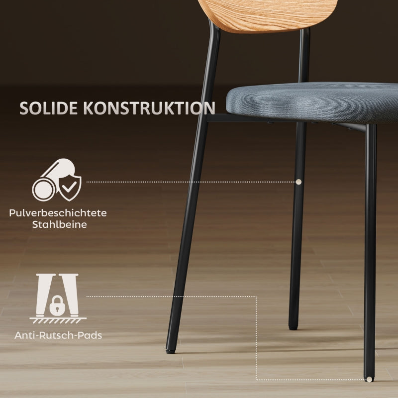 Dining Chairs Set of 2, Armless, Upholstered Steel Legs, Grey Linen Look