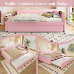 Daybed 140x200cm Sofa Bed Pull-Out Bed Lamp USB/Type-C - Faux Fleece Pink